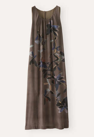 &Auml;rmelloses bedrucktes Kleid, Dunkles Taupe, webstill