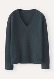 Pullover mit V-Ausschnitt, Petrol-Schiefer, webstill