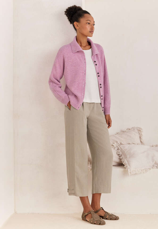 Cardigan mit Trichterkragen, Blasses Himbeerrot, completeTheLook