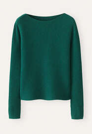 Pullover mit U-Boot-Ausschnitt, Dunkler Smaragd, webstill