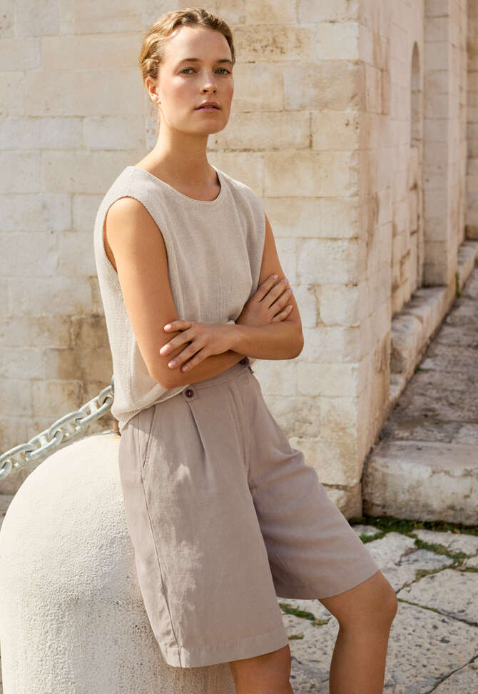 Shorts mit Faltenfront, Nerz, completeTheLook