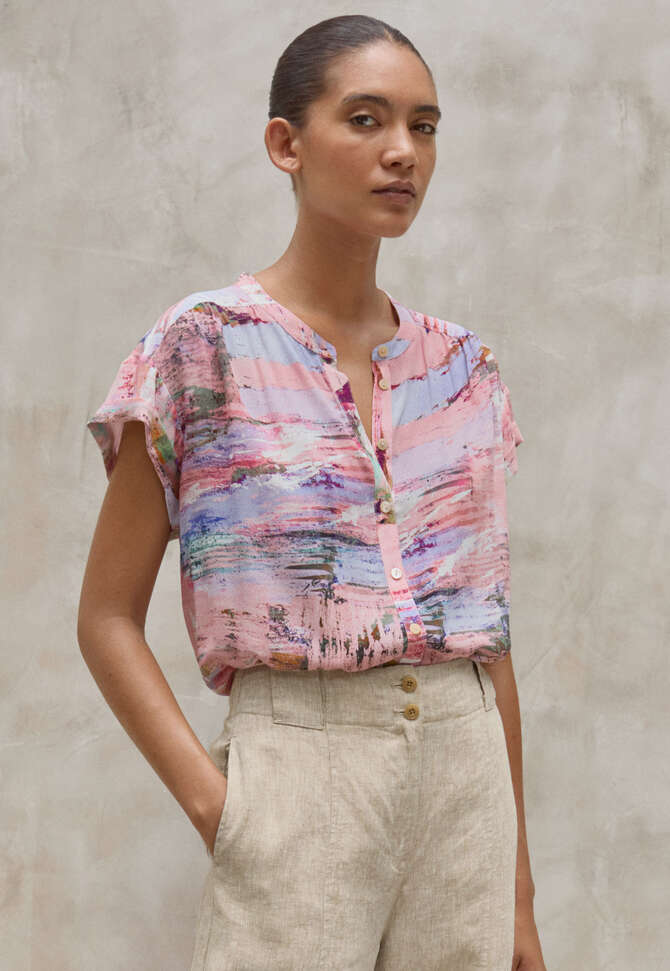 Bedruckte, kastige Bluse, Rosa/Lavendel, completeTheLook
