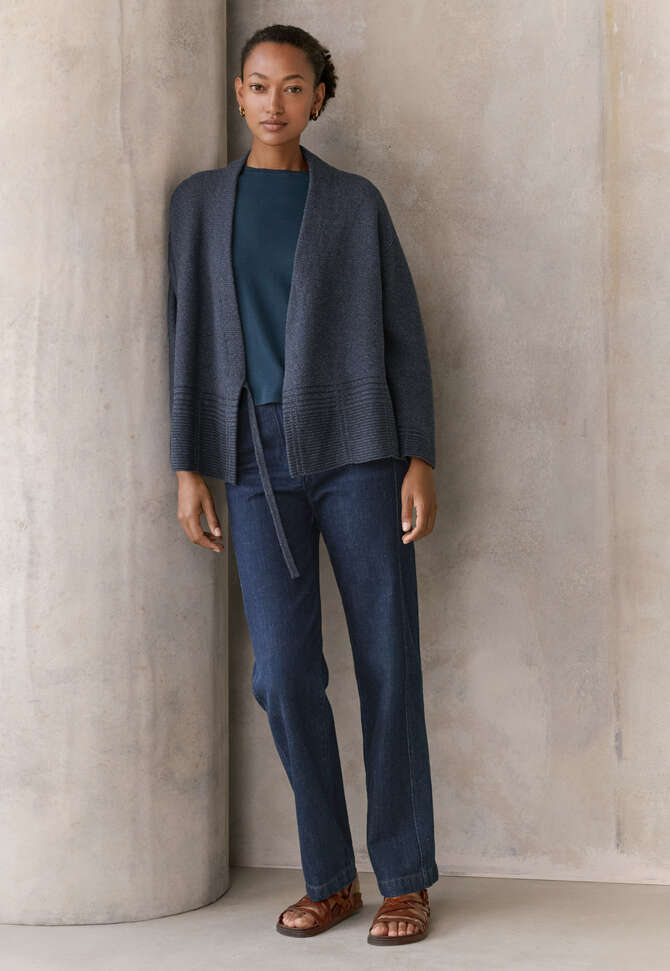 Kimono Cardigan im Karomuster, Dunkles Navy, completeTheLook
