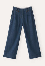 Indigo-gef&auml;rbte, k&uuml;rzer geschnittene Hose, Dunkles Denimblau, webstill