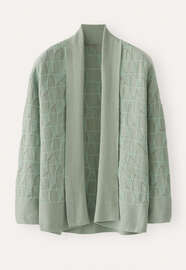 Gemusterter Cardigan, Aqua/Taupe, webstill