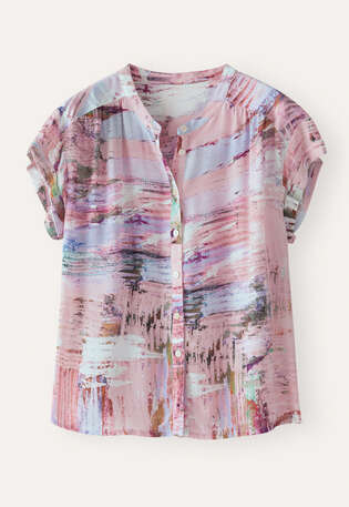 Bedruckte, kastige Bluse, Rosa/Lavendel, webstill