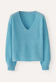 Pullover mit V-Ausschnitt, Zartes Pfauenblau, webstill