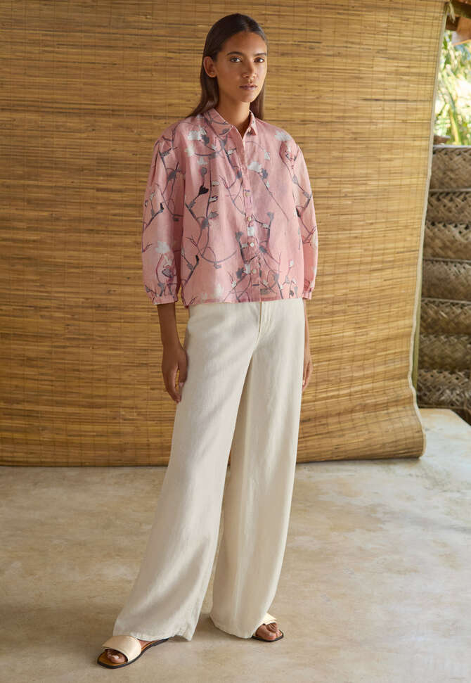 Print-Bluse mit Falten&auml;rmeln, Zartes Rosa, completeTheLook