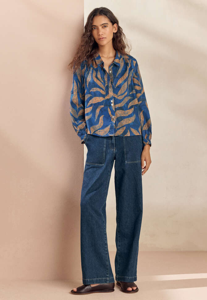 Bedruckte Bluse, Blau/Gold, completeTheLook