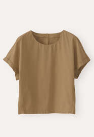 T-Shirt aus Webstoff, Oliv-Lohbraun, webstill