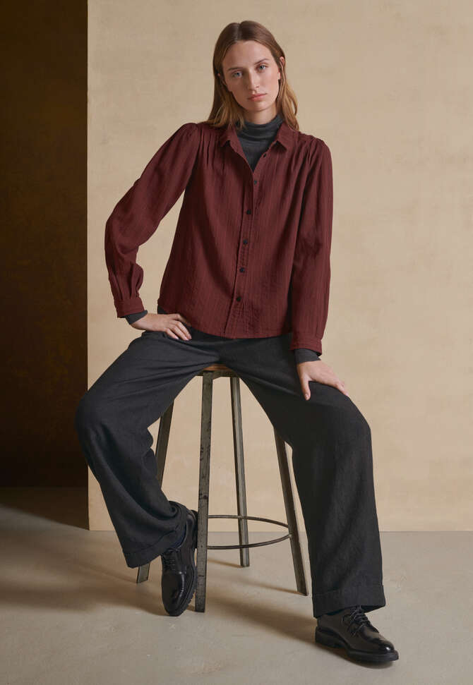 Gestreifte Bluse, Maronenrot, completeTheLook
