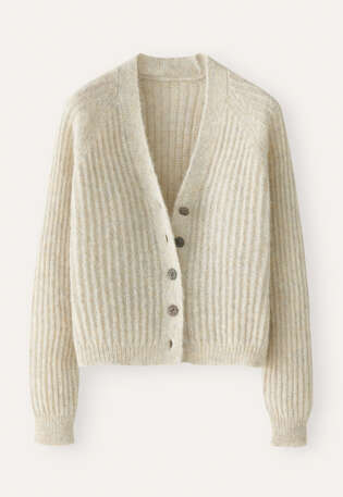 Cardigan mit V-Ausschnitt, Naturstein, webstill