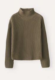 Pullover mit Trichterkragen, Khaki, webstill