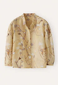 Print-Bluse mit Falten&auml;rmeln, Blasses Honiggelb, webstill
