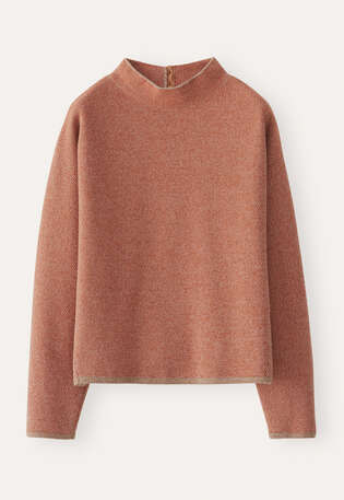 Pullover mit Trichterkragen, Kupfer/Rehbraun, webstill