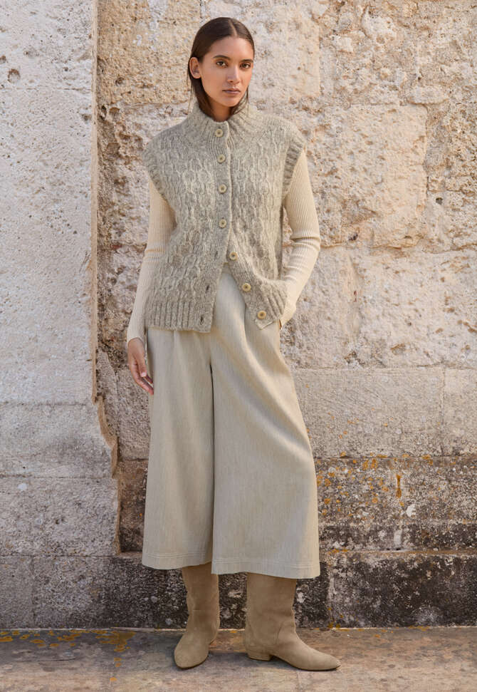 Wabenmuster-Pullover, Rehbraun-Grau, completeTheLook