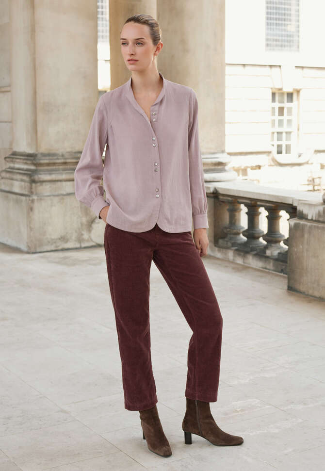 Schmale, k&uuml;rzere Hose, Zartes Aubergine, completeTheLook