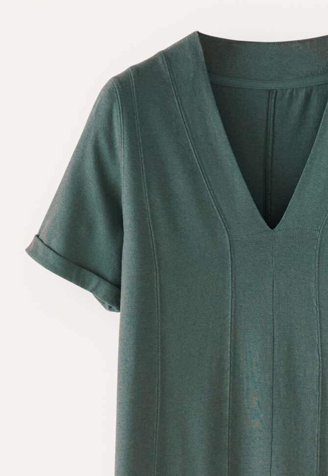 Kleid mit V-Ausschnitt und Eins&auml;tzen, Petrolgr&uuml;n, completeTheLook