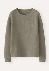 Gerippter Pullover mit Rundhalsausschnitt, Getrockneter Salbei, webstill