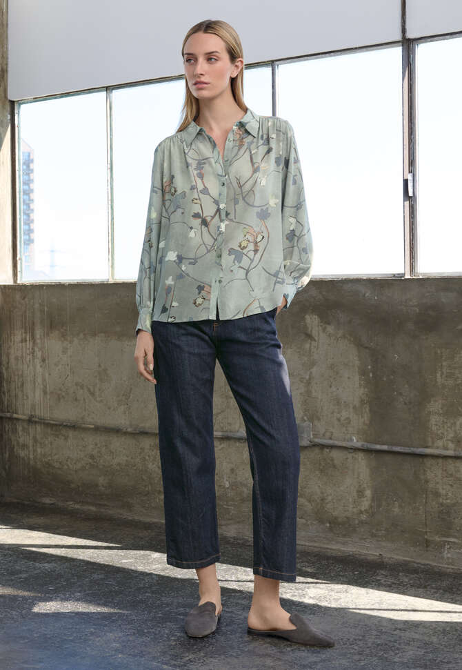 Bedruckte Bluse, Warmes Grau, completeTheLook