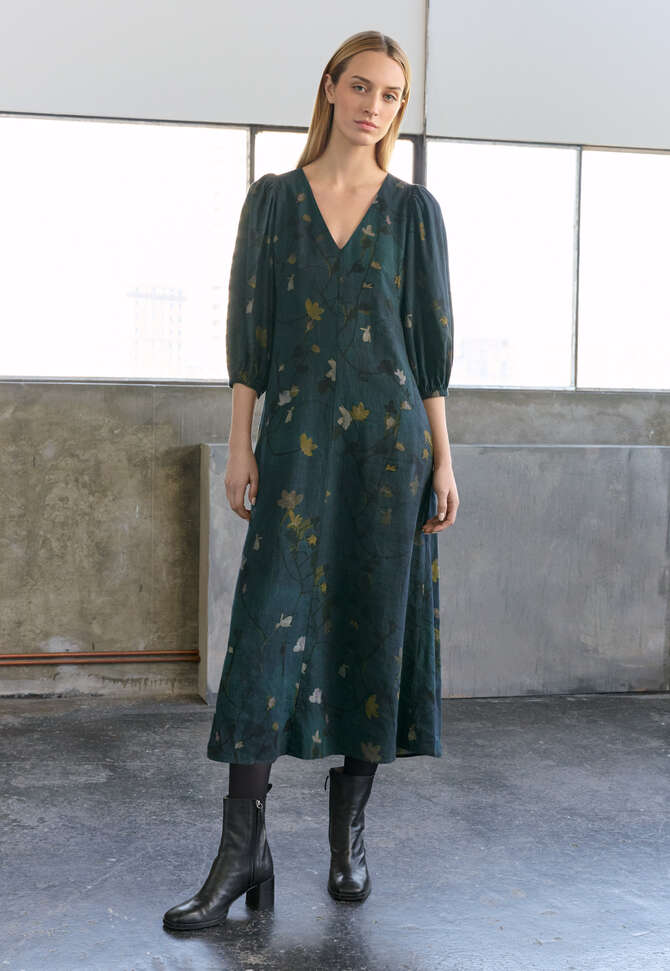 Print-Kleid mit au&szlig;enliegenden Abn&auml;hern, Dunkles Petrol, completeTheLook
