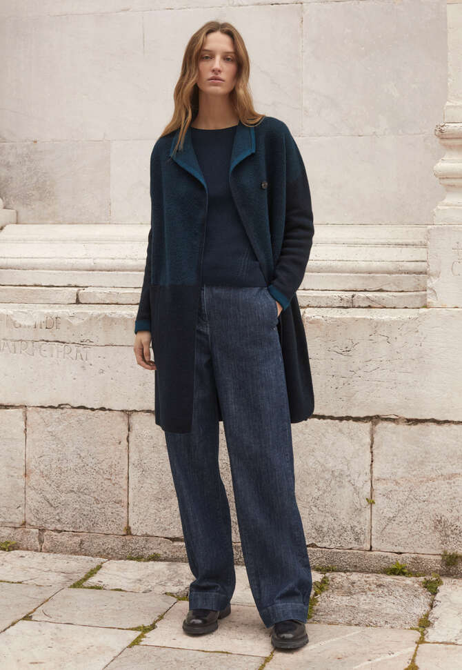 Mantel mit Trichterkragen, Petrol-Navyblau, completeTheLook