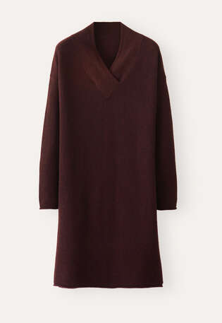 Strickkleid mit V-Ausschnitt, Brombeere, webstill