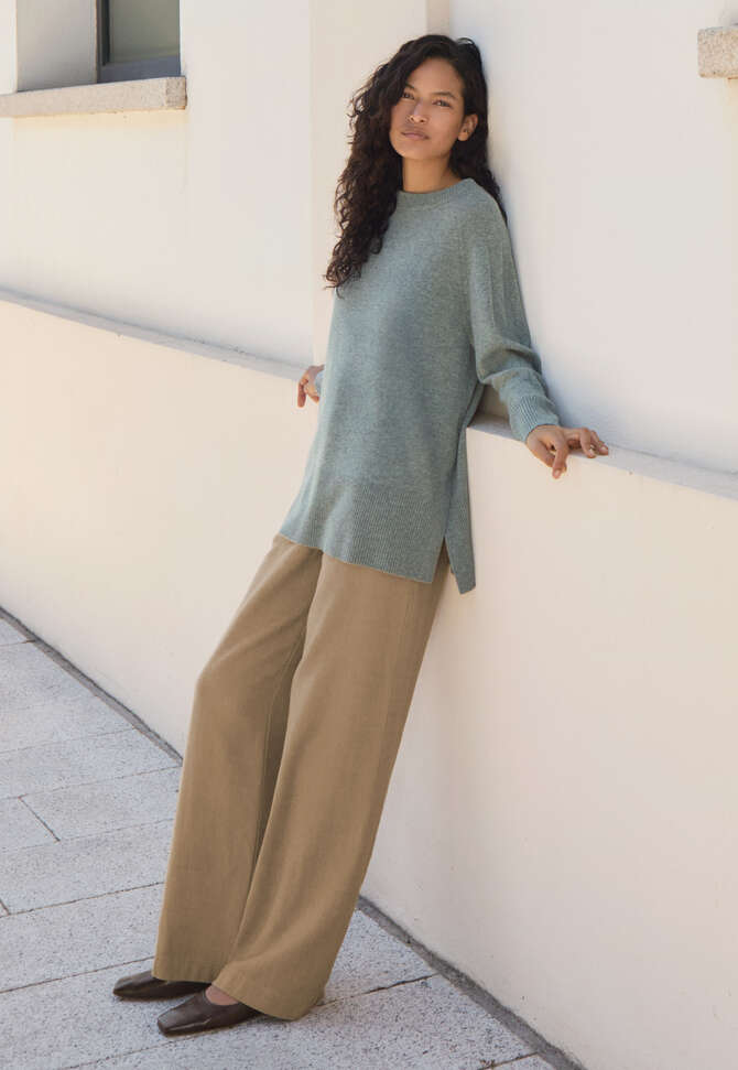 Hose mit geradem Bein, Kamelgrau, completeTheLook