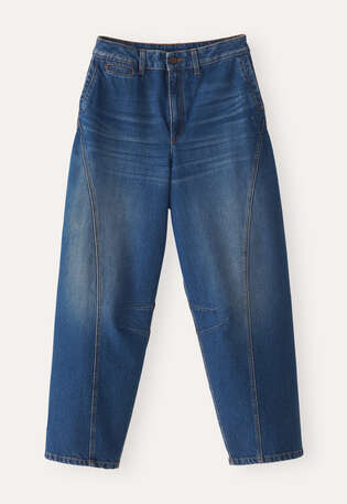 Denim-Jeans mit geschwungenen N&auml;hten, Mittelblaue Waschung, webstill