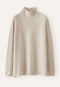 Pullover mit Trichterkragen, Ecru/Rehbraun, webstill
