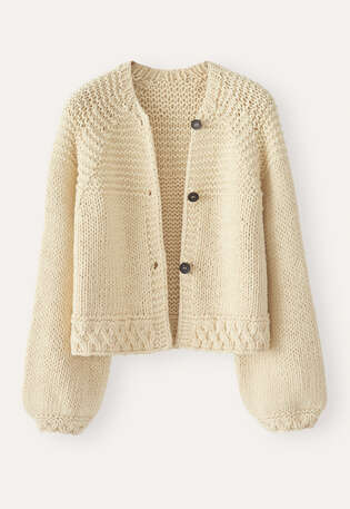 Handgestrickter Cardigan, Ecru, webstill