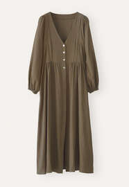 Kleid mit gerafften &Auml;rmeln, Khaki, webstill