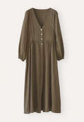 Kleid mit gerafften &Auml;rmeln, Khaki, webstill