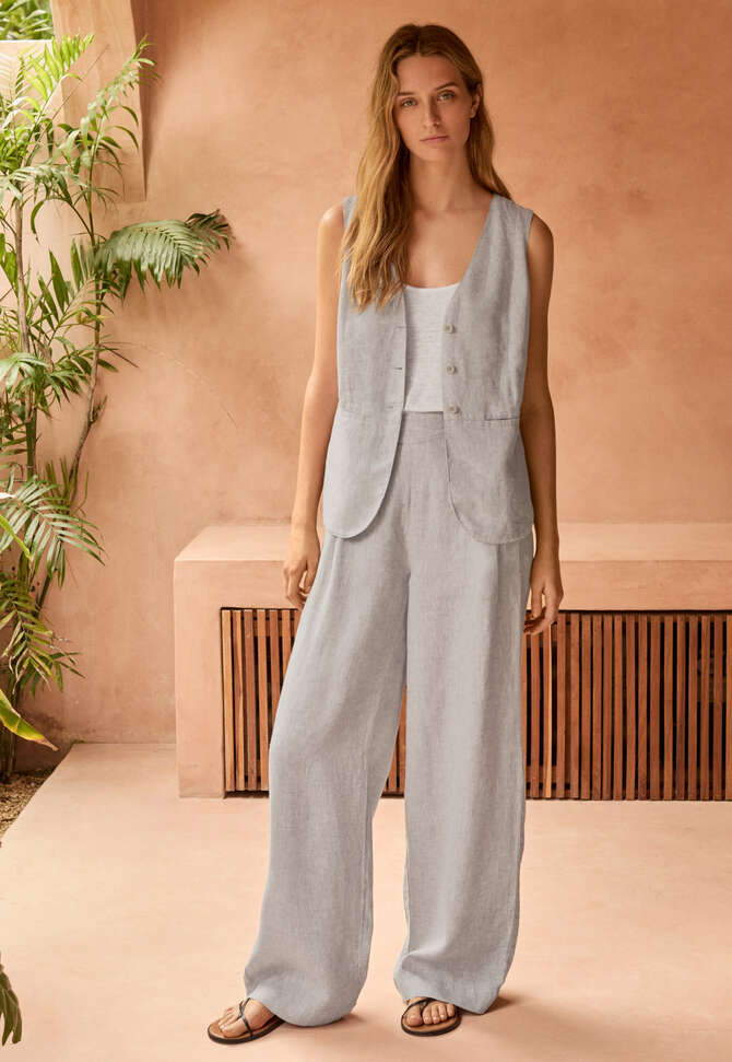 Hose mit glatter Front, Blasses Nerzgrau, completeTheLook