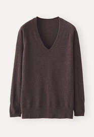 Pullover mit V-Ausschnitt, Maronenbraun, webstill