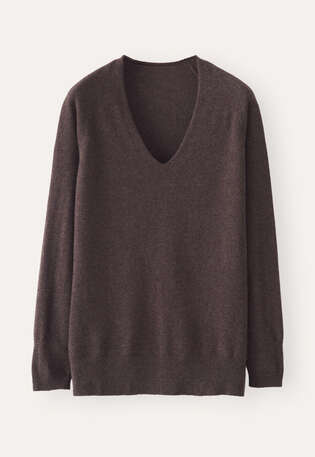 Pullover mit V-Ausschnitt, Maronenbraun, webstill