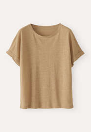 T-Shirt, Dunkles Weizenbeige, webstill