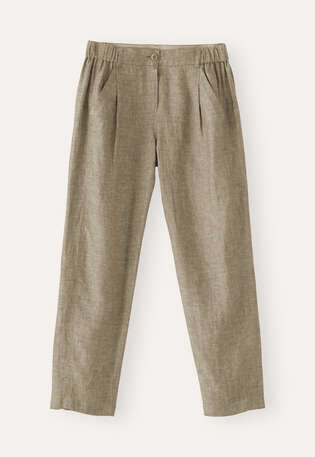 K&uuml;rzere, schmal zulaufende Hose, Oliv-Taupe, webstill