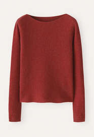 Pullover mit U-Boot-Ausschnitt, Ziegelrot, webstill
