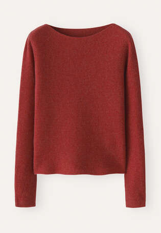 Pullover mit U-Boot-Ausschnitt, Ziegelrot, webstill