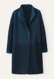 Mantel mit Trichterkragen, Petrol-Navyblau, webstill