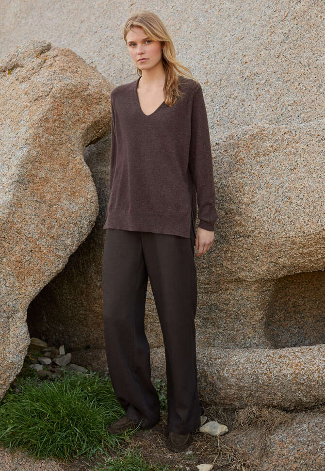 Pullover mit V-Ausschnitt, Maronenbraun, completeTheLook