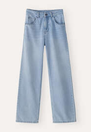 Indigo-Jeans mit geradem Bein, Blasse Waschung, webstill