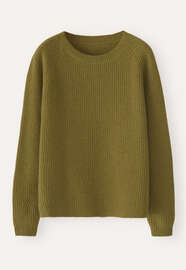 Gerippter Pullover mit Rundhalsausschnitt, Flechtengr&uuml;n, webstill