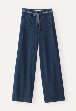 Hose mit weitem Bein, Dunkles Denimblau, webstill
