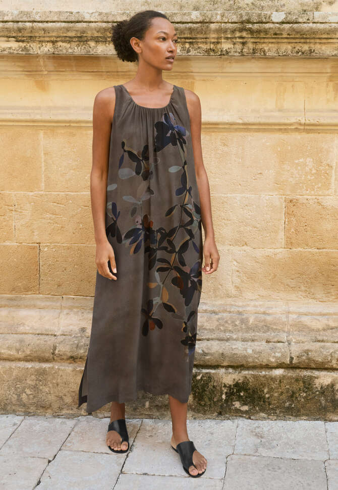 &Auml;rmelloses bedrucktes Kleid, Dunkles Taupe, completeTheLook