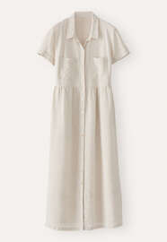 Kleid mit geraffter Taille, Blasses Naturbeige, webstill