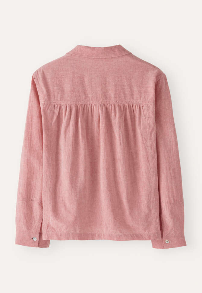 Bluse mit rundem Kragen, Gewaschenes Korallenrot, completeTheLook