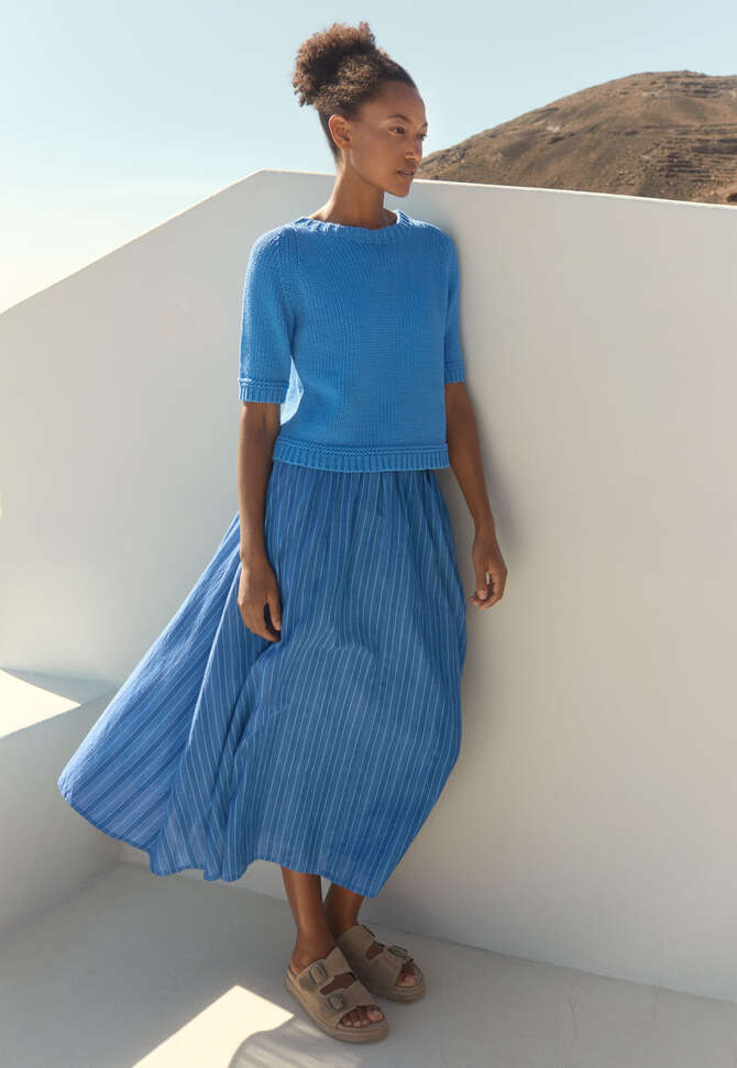 Langer gestreifter Rock, Tiefes Marineblau, completeTheLook