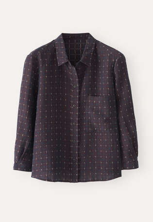 Bluse mit eingewebtem Kreuzmuster, Dunkle Pflaume, webstill